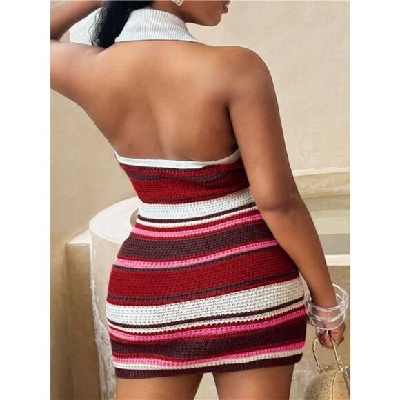Striped Halter Neck Knit Mini Dress - Picture 15 of 15